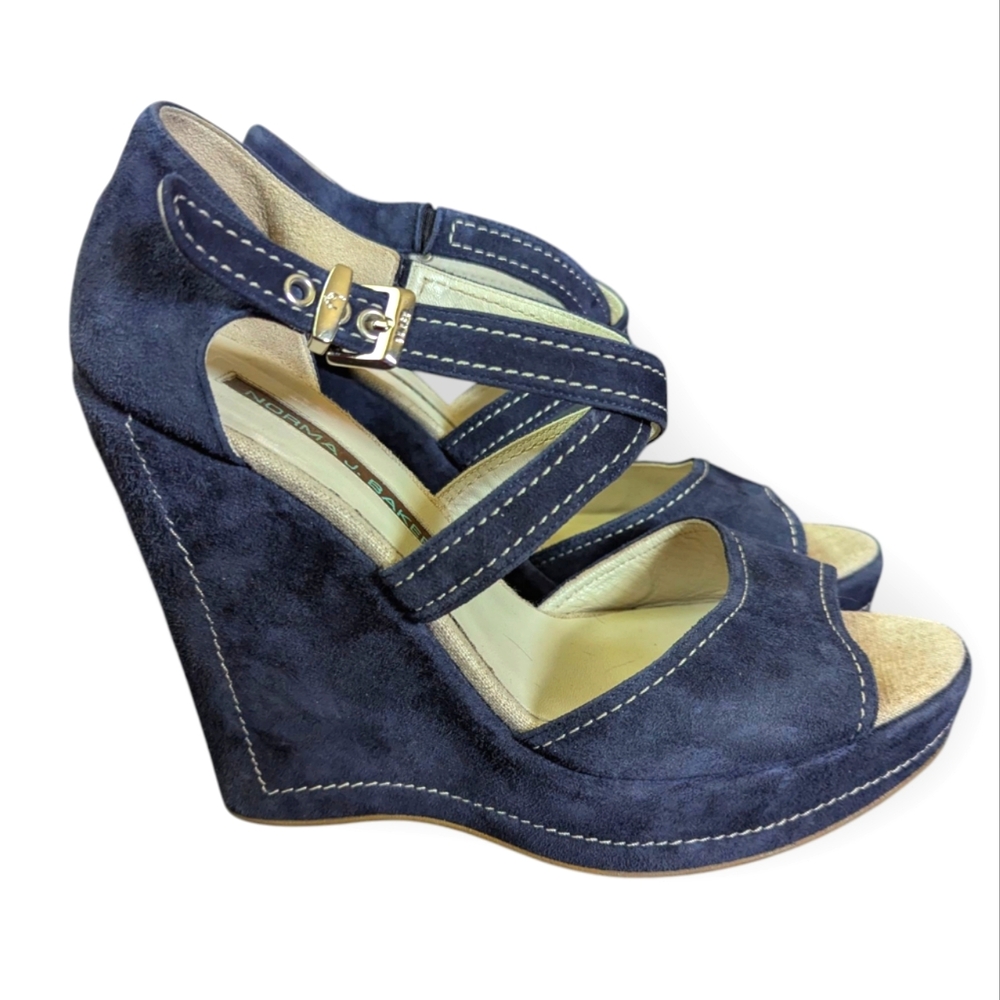 Norma J. Baker Blue Suede Platform Heels Sandals Size 8